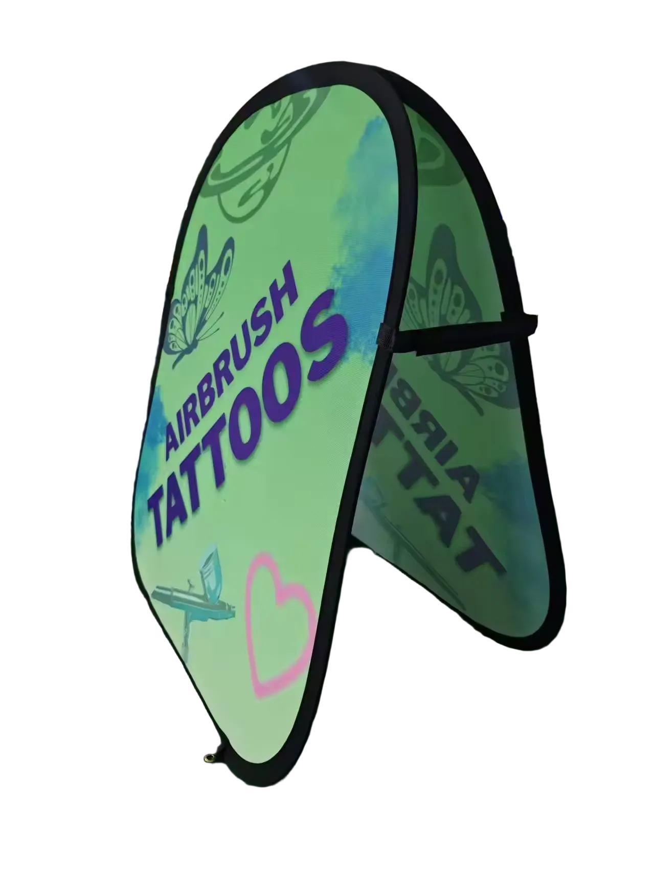 Portable pop-up airbrush tattoos sign side view